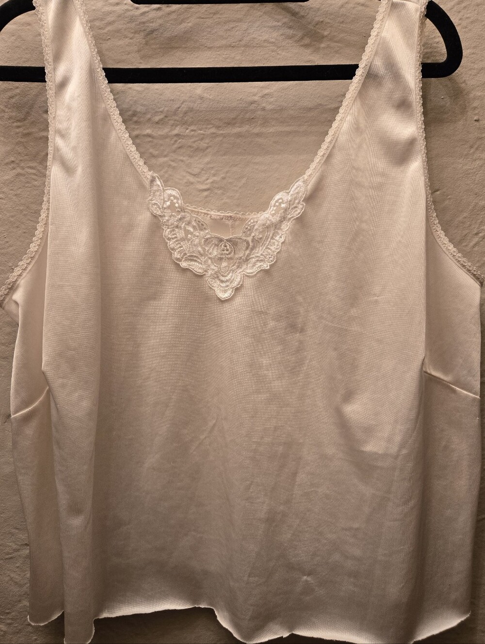 Vintage Ivory Satin Lace Tank Top Plus Size XL Y2K Sleepwear Cami